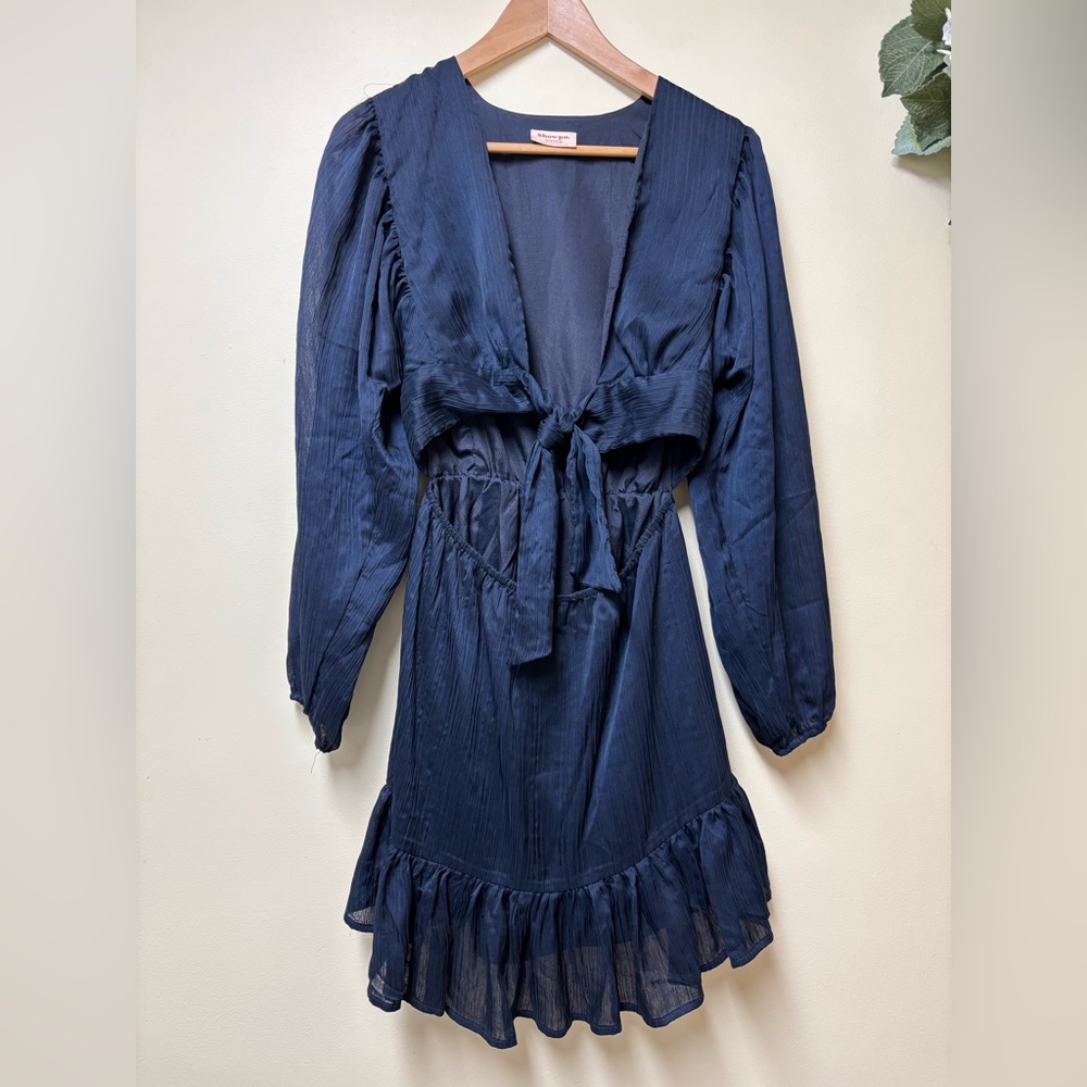 SHOWPO Cut Out Navy Blue Tie Front Mini Dress Size 4